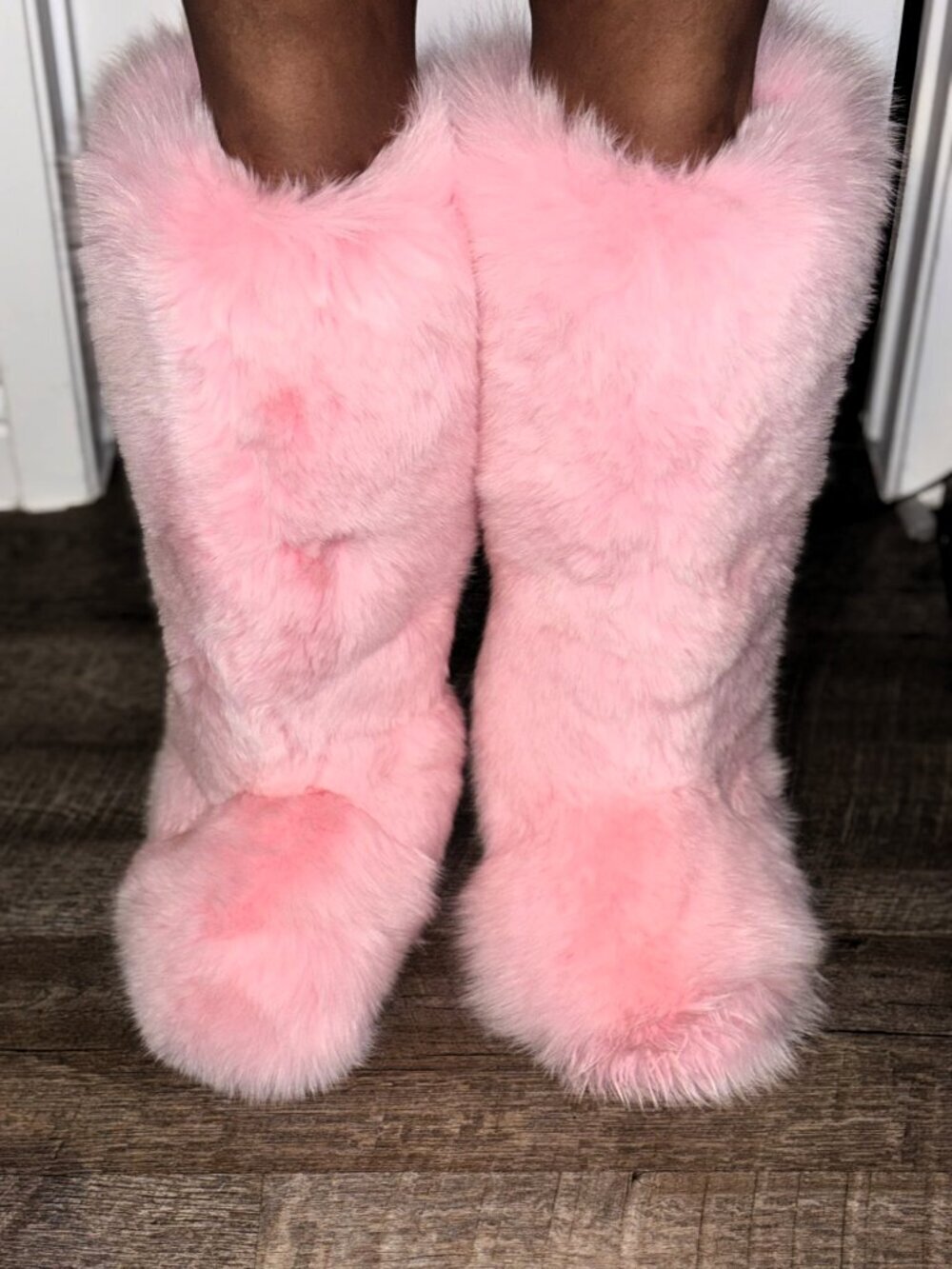 AUTHENTIC Arctic Fox Fur 50cm Tall Boots Size 7.5 NWT Fall Drop in Baby Pink - Picture 6 of 13